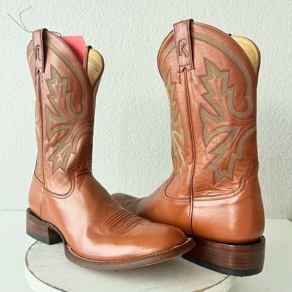 Rod Patrick Mens Cowboy Boots 14 AA Brown Benedictine Buffalo Leather Round Toe - Picture 1 of 12